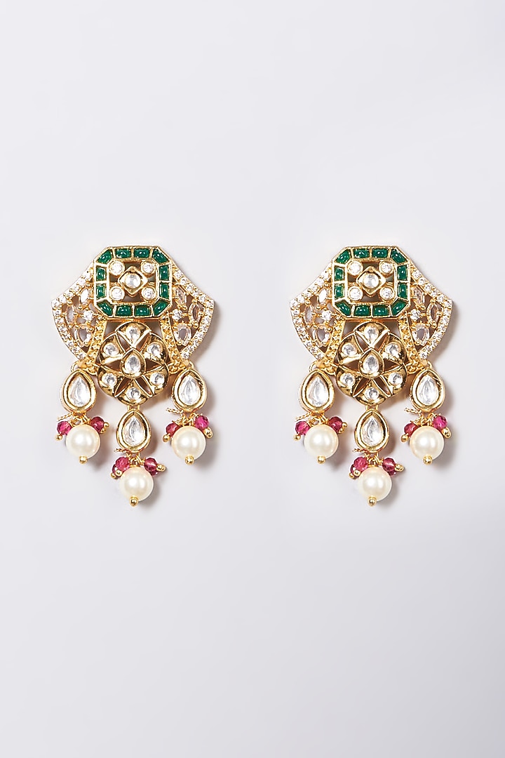 Gold Finish Necklace Set With Pearl by VASTRAA Jewellery at Pernia's Pop Up Shop